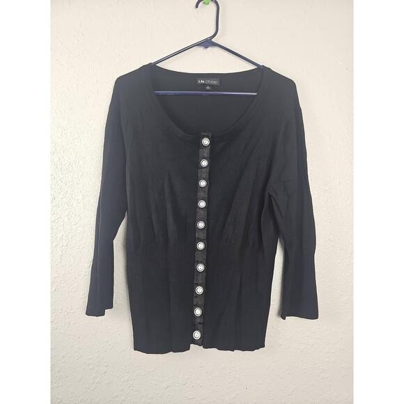 I.N. Studio XL Black White Button Down Long Sleeve Cardigan Sweater - Picture 1 of 6